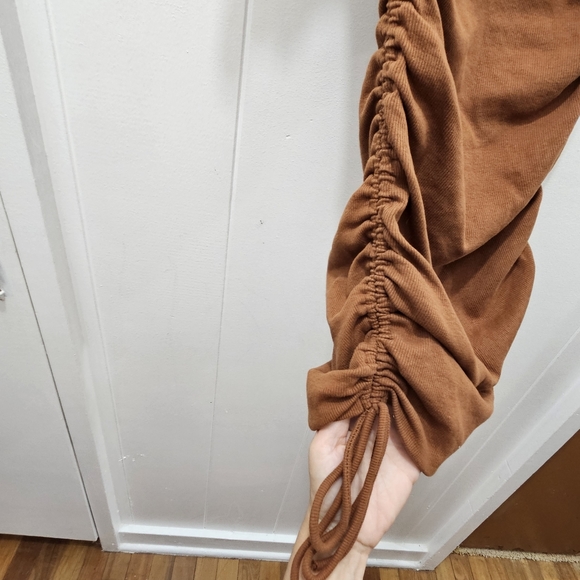 Zara Copper Brown Ribbed Side Tie Short Sleeves Mini Dress Size Small - Picture 4 of 9